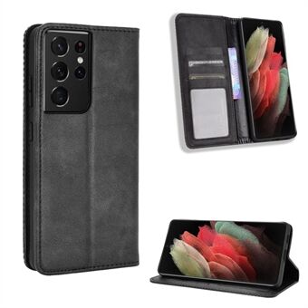 Vintage stijl auto-geabsorbeerde portemonnee Stand TPU + PU lederen telefoonhoes voor Samsung Galaxy S21 Ultra 5G