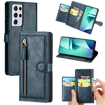 Voor Samsung Galaxy S21 Ultra 5G Ritsvak Portemonnee Lederen Case Cover: