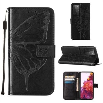 Opdruk Butterfly Flower Pattern Wallet Stand Leren Hoesje voor Samsung Galaxy S21 Ultra 5G