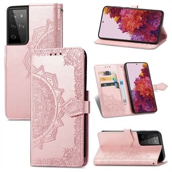 Leren hoes met reliëf Mandala bloem en Stand voor Samsung Galaxy S21 Ultra 5G