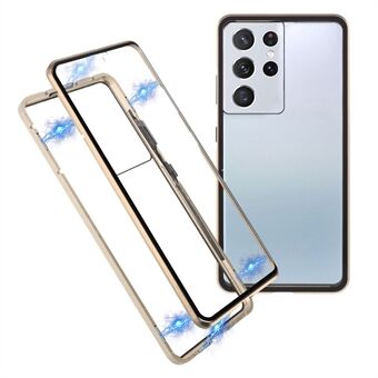 Magnetische slotinstallatie Metalen frame met dubbelzijdig gehard glazen telefoonhoesje voor Samsung Galaxy S21 Ultra 5G