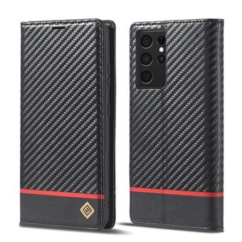 LC.IMEEKE Carbon Fiber Textuur Magnetische Horizontale Flip PU Lederen Stand Case voor Samsung Galaxy S21 Ultra 5G