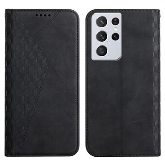 Auto Absorberende Huid Touch Sensation Rhombus Opdruk Volledige Bescherming Lederen Portemonnee Mobiele Telefoon Stand Cover Shell voor Samsung Galaxy S21 Ultra 5G