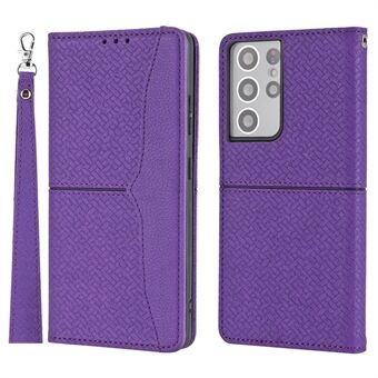 Geweven Textuur Portemonnee Stand Leren Case Telefoon Cover voor Samsung Galaxy S21 Ultra 5G