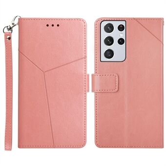 Y-vormige Stand Effen Kleur Krasbestendig Portemonnee Stand Ontwerp PU Lederen Telefoon Cover voor Samsung Galaxy S21 Ultra 5G