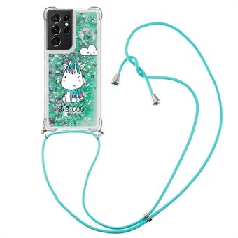 Patroonafdruk Glitter Drijfzand Hoesje Zachte TPU Bling Schattige glanzende beschermhoes met verstelbaar koord voor Samsung Galaxy S21 Ultra 5G