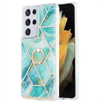 Voor Samsung Galaxy S21 Ultra 5G Stijlvolle IMD IML Versie 2.0mm Soft TPU Case Marmeren Patroon Telefoon Cover met Ring :