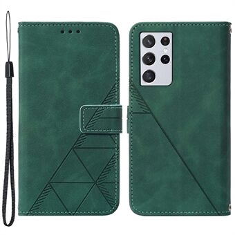 PB2 Serie PU Lederen Cover Interieur TPU Telefoon Cover Opdruk Lijnen Stand Wallet Protector Shell voor Samsung Galaxy S21 Ultra 5G