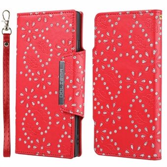 PU Leer Afneembare Beschermhoes Blad Opdruk Glitter Bloem Ontwerp Mobiele Telefoon Portemonnee Case Voor Samsung Galaxy S21 Ultra 5G