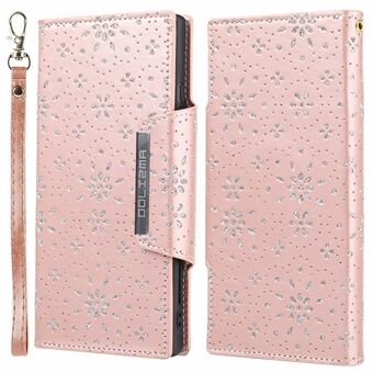 PU Leer Afneembare Beschermhoes Blad Opdruk Glitter Bloem Ontwerp Mobiele Telefoon Portemonnee Case Voor Samsung Galaxy S21 Ultra 5G