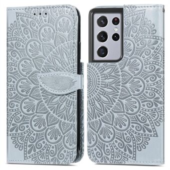 For Samsung Galaxy S21 Ultra 5G Dream Wings Pattern Magnetic Clasp Imprinted Leather Phone Case Wallet Stand Cover with Strap