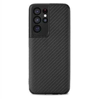 For Samsung Galaxy S21 Ultra 5G Phone Case Fiber Texture PU Leather Coated PVC + Soft TPU Anti-scratch Cover