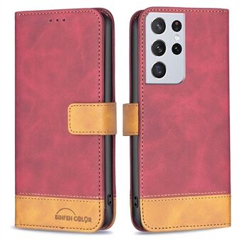 BINFEN COLOR BF Leather Case Series-7 for Samsung Galaxy S21 Ultra 5G, Style 11 Matte Surface Wallet Folio Flip PU Leather Shockproof Protective Phone Case with Stand