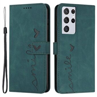 PU lederen Stand portemonnee hoesje voor Samsung Galaxy S21 Ultra 5G, skin-touch bedrukt hartvorm volledige bescherming telefoon shell