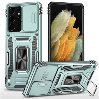 Voor Samsung Galaxy S21 Ultra 5G Anti-Val Telefoon Case Slide Camera Cover PC + TPU Ring Kickstand Mobiele Telefoon Shell: