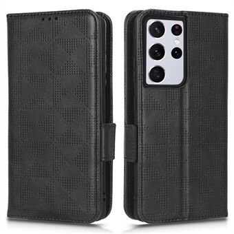 Voor Samsung Galaxy S21 Ultra 5G Driehoek Patroon Bedrukt Telefoon Case Opvouwbare Stand Anti-val PU Lederen Flip Wallet Cover met Riem