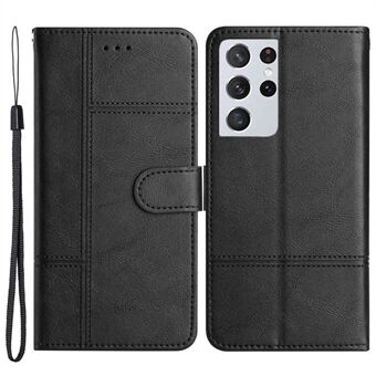 Koeienhuid Textuur Telefoon Case voor Samsung Galaxy S21 Ultra 5G, naailijn Portemonnee Zakelijke Stijl PU Leer Folding Stand Flip Cover