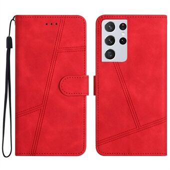 Voor Samsung Galaxy S21 Ultra 5G Skin-touch Gevoel Stand Wallet Case Lijnen Bedrukt Vintage PU Lederen Telefoon Cover: