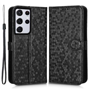 Anti-drop telefoonhoes voor Samsung Galaxy S21 Ultra 5G, stippatroon bedrukt PU-leer magnetische sluiting Flip Wallet Stand telefoonhoes met riem