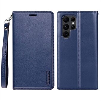 HANMAN Minor-serie mobiele telefoonhoes voor Samsung Galaxy S21 Ultra 5G, anti- Scratch PU lederen portemonnee-hoes Folio flip-telefoonstandaard Stand - blauw