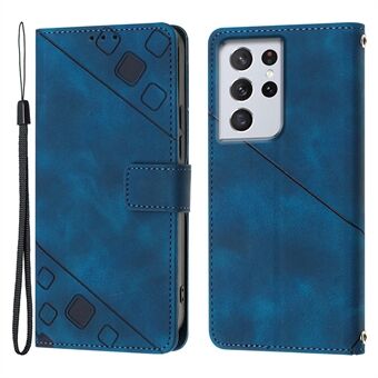 PT005 YB Imprinting Series-6 Voor Samsung Galaxy S21 Ultra 5G Skin Touch Telefoon Beschermende Shell Leather Stand portemonnee Shockproof Case