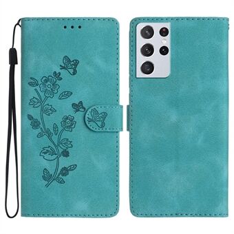 Voor Samsung Galaxy S21 Ultra 5G Wallet Stand Leather Phone Case Flower Imprint Phone Cover