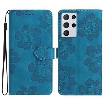 Mobiele telefoon Cover Shell voor Samsung Galaxy S21 Ultra 5G, Stand bloemen bedrukt PU lederen portemonnee hoesje