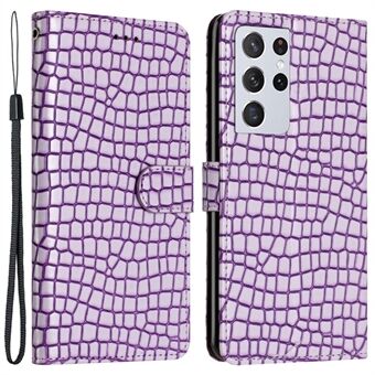 Stand Shell voor Samsung Galaxy S21 Ultra 5G Wallet Cover Crocodile Texture Smart Phone lederen tas met riem