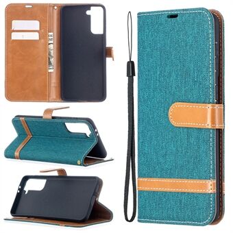 Kleur Splicing Jeans Doek Skin voor Samsung Galaxy S21 + 5G Wallet Leather Phone Cover Cover