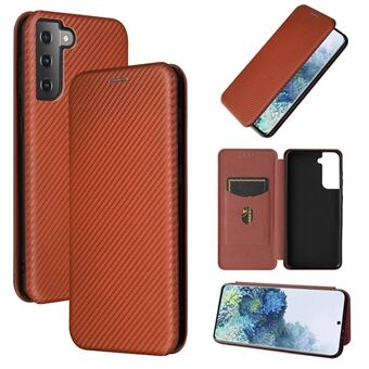 Voor Samsung Galaxy S21 + Lederen Shell Koolstofvezel Auto-geabsorbeerde kaarthouder case: