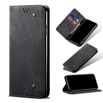 Vintage Style Wallet Stand voor Samsung Galaxy S21+ Jeans Doek Texture Leather Phone Cover - Zwart