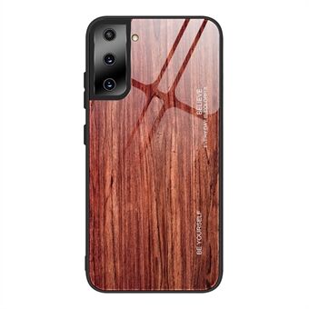 TPU frame houtstructuur patroon afdrukken gehard glas telefoon cover cover voor Samsung Galaxy S21 Plus 5G
