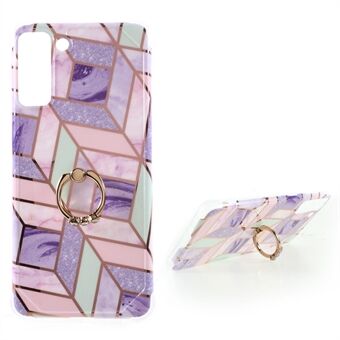 Four Corner Cushion IMD Splicing Marble Pattern TPU Protector Cover met standaard voor Samsung Galaxy S21 Plus 5G