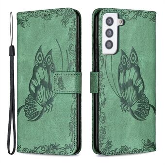 Opdruk Butterfly Flower Leather Wallet Cover voor Samsung Galaxy S21 Plus 5G