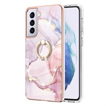 Multicolor Flexibele TPU Cover Roterende Ring Ondersteuning Ontwerp Galvaniseren Frame IMD Marmeren Patroon IML Telefoon Cover voor Samsung Galaxy S21 + 5G