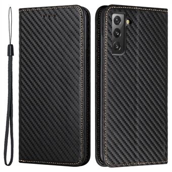 Carbon Fiber Textuur Auto Sluiting Magneet Portemonnee Telefoon Shell Volledige Bescherming Lederen Case met Opvouwbare Stand voor Samsung Galaxy S21 + 5G