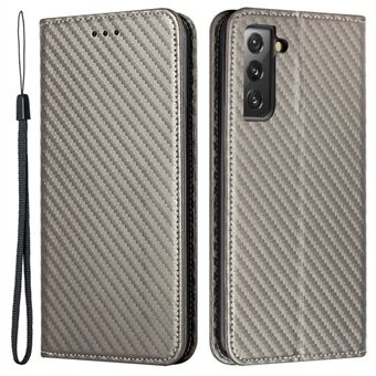 Carbon Fiber Textuur Auto Sluiting Magneet Portemonnee Telefoon Shell Volledige Bescherming Lederen Case met Opvouwbare Stand voor Samsung Galaxy S21 + 5G