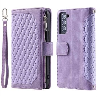 005 Stijl voor Samsung Galaxy S21 + 5G Rhombus Ruit Textuur PU Lederen Case Telefoon Stand Wallet Cover met Polsband