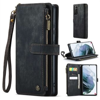 CASEME C30-serie anti-val telefoon portemonnee hoesje voor Samsung Galaxy S21+ 5G, meerdere kaartsleuven schokbestendig ritsvak Stand cover PU lederen telefoonhoes