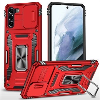 Voor Samsung Galaxy S21 + 5G Shockproof Case met Slide Lens Cover PC + TPU Ring Kickstand Mobiele telefoon Anti-Drop Case