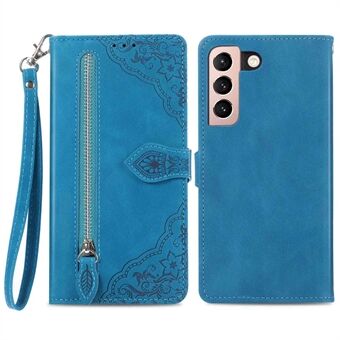 Voor Samsung Galaxy S21 + 5G Ritsvak Ontwerp Bloem Opdruk PU Lederen Telefoon Case Volledige Bescherming Portemonnee Stand Cover: