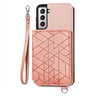 Geometrie bedrukt PU-leer + TPU-hoesje voor Samsung Galaxy S21+ 5G, Kickstand-portemonnee Drop-proof telefoonhoes met draagriem