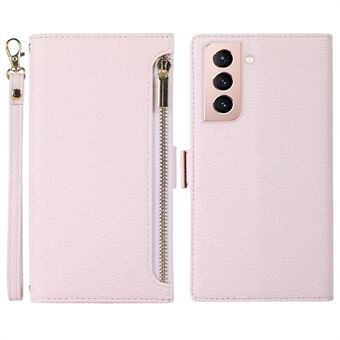 Voor Samsung Galaxy S21 + 5G Botsbestendige Litchi Textuur Telefoon Case Ritsvak PU Lederen Portemonnee met Riem