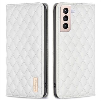 BINFEN KLEUR BF Stijl-16 Voor Samsung Galaxy S21 + 5G PU Lederen Kaarthouder Stand Case Rhombus Opdruk Magnetische Auto Closing Telefoon Cover