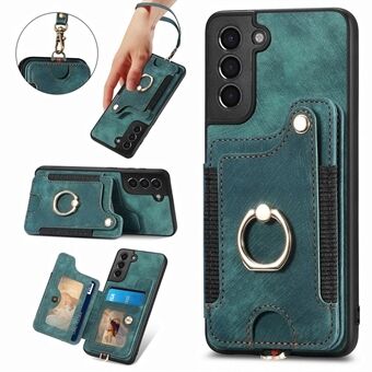 Telefoonhoes voor Samsung Galaxy S21+ 5G, PU-leer gecoat PC+TPU RFID-blokkerende kaarthouder Kickstand Case