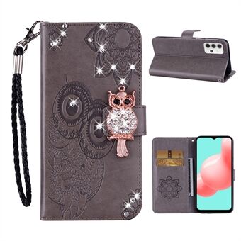 Uil Opdruk Strass Decor Wallet Leren Hoesje voor Samsung Galaxy A32 5G Stand Shell