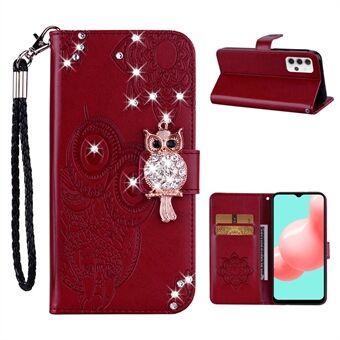 Uil Opdruk Strass Decor Wallet Leren Hoesje voor Samsung Galaxy A32 5G Stand Shell