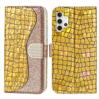 Gepersonaliseerde Krokodillenleer Glinsterende Poeder Splicing Portemonnee Stand Lederen Shell Case voor Samsung Galaxy A32 5G