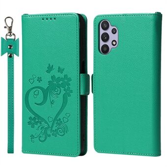 Heart Imprint Wallet Stand met polsbandje voor Samsung Galaxy A32 5G