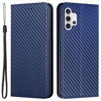 Carbon Fiber Textuur Magnetische Sluiting Lederen Cover Stand Case met Riem voor Samsung Galaxy A32 5G / M32 5G